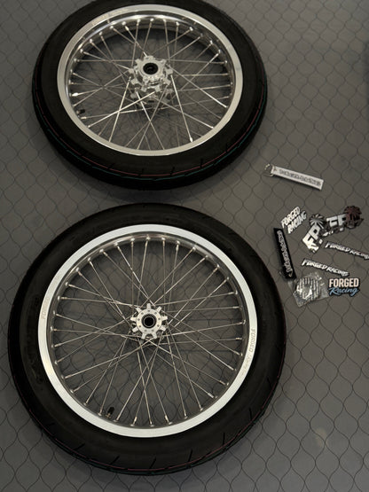 Surron Light Bee X / E-Ride Pro Supermoto Wheelset (Thick/Wide) - Chrome Silver / Gloss Black